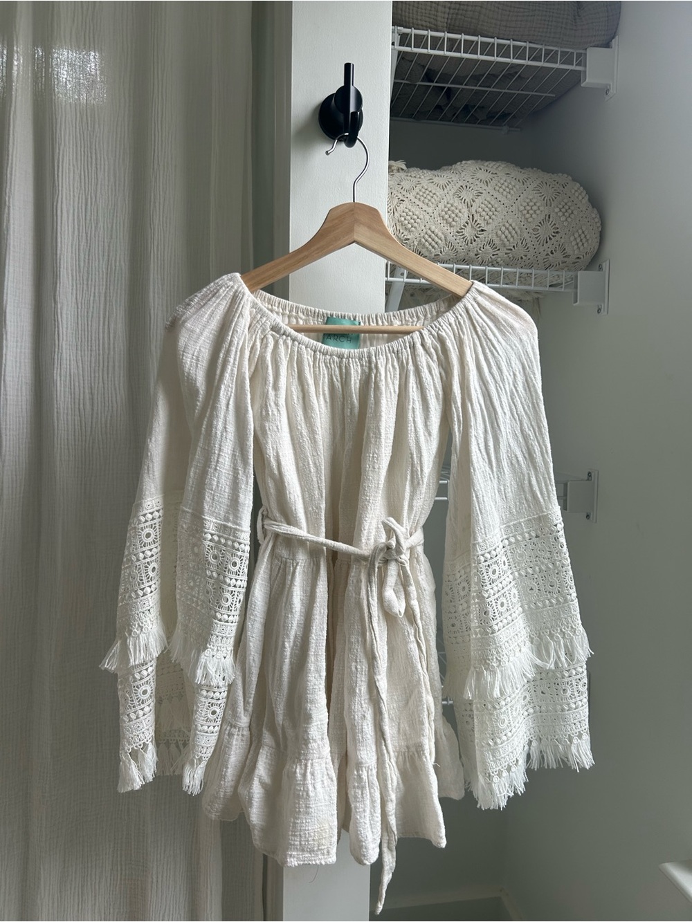 Judith March Cream Boho Lace Mini Dress or Long Shirt with Tie Belt